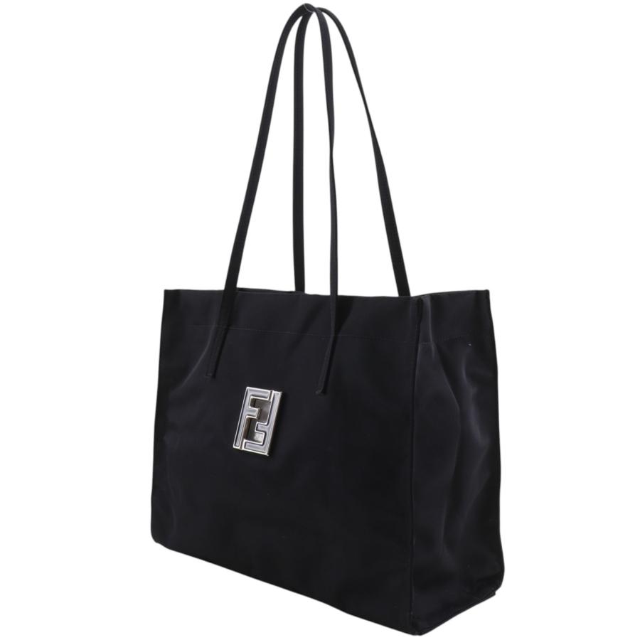 FENDI（フェンディ） ロゴプレート トートバッグ ナイロン 黒