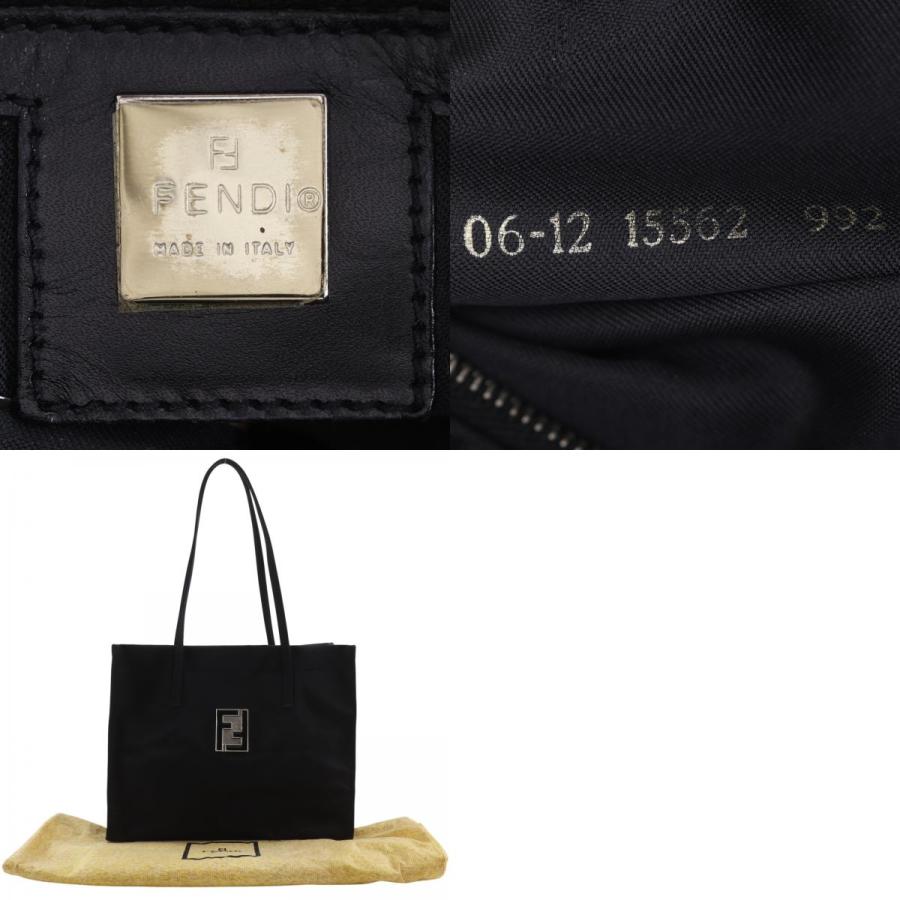 【美品】FENDI フェンディ ロゴ トートバッグ 黒 ブラック ナイロン FENDI（フェンディ） ロゴプレート トートバッグ ナイロン 黒