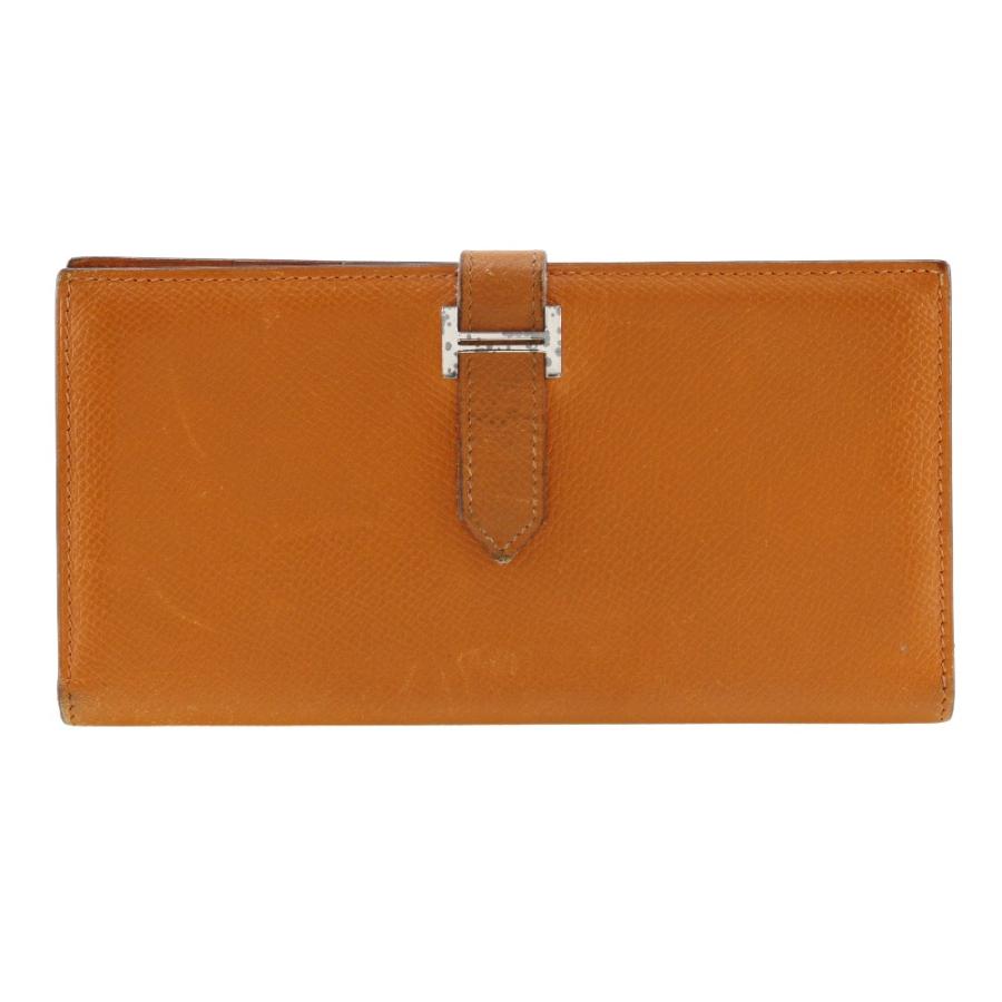 HERMES エルメス ベアン □I 長財布 レザー オレンジ レディース 