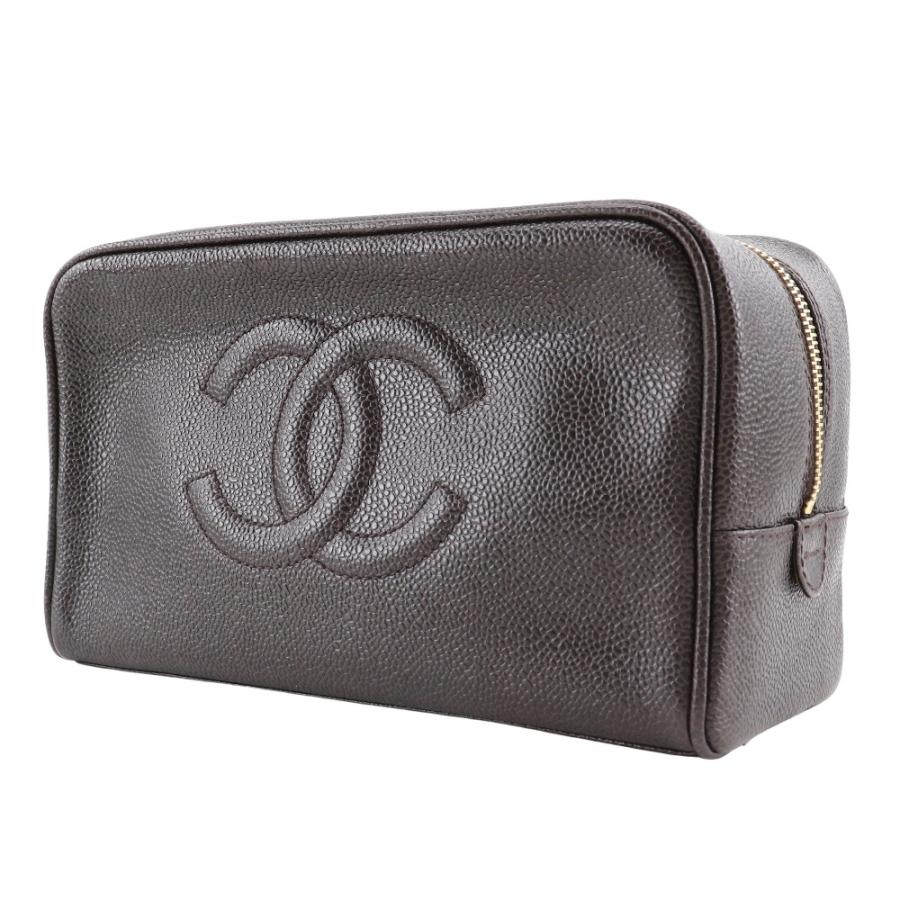 CHANEL シャネル ココマーク コスメポーチ A01996 ポーチ キャビアスキン 茶 レディース【H193024337】中古の画像