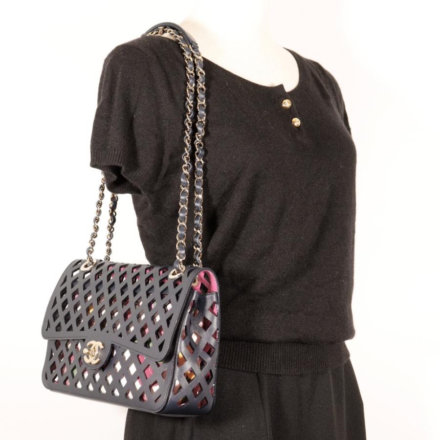 CHANEL シャネル チェーンショルダー パンチング AS2376 カーフ 紺 ショルダーバッグ CHANEL（シャネル） チェーンショルダー パンチング AS2376 ショルダー