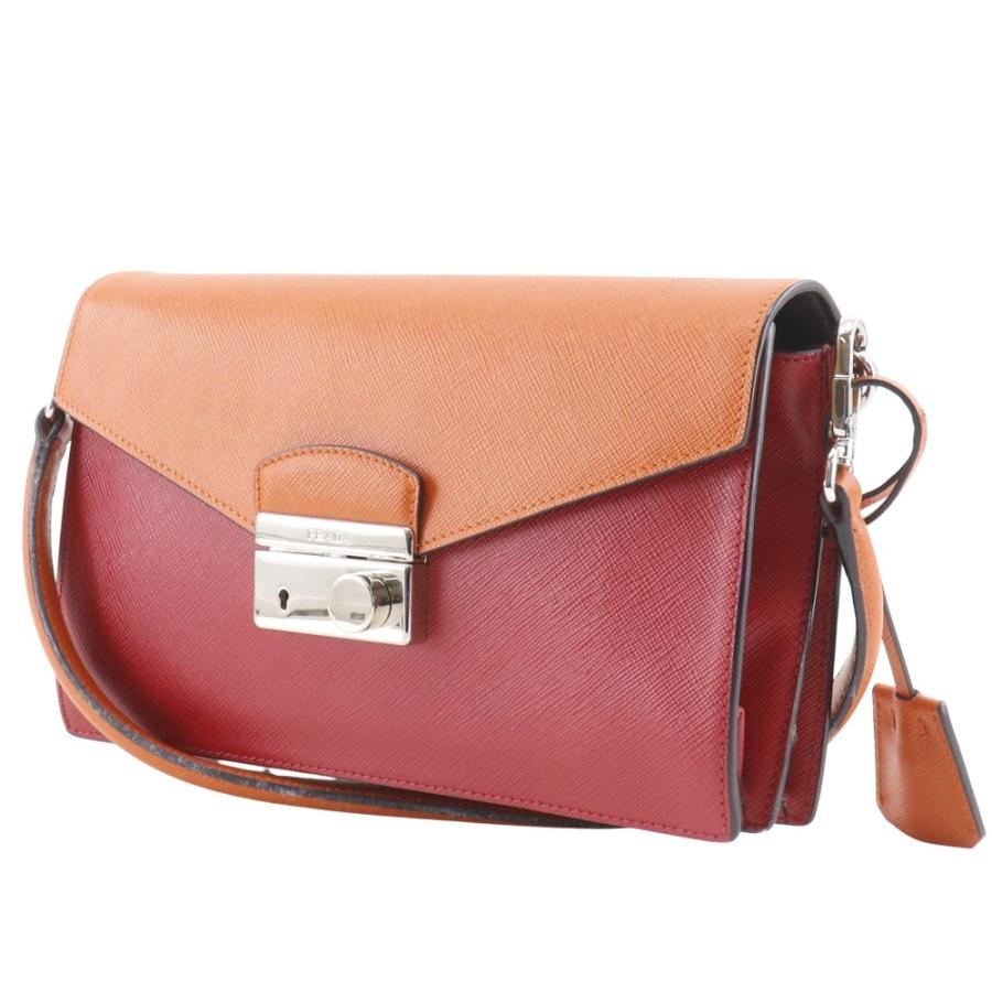 PRADA プラダ 2WAYクラッチ BN924K ショルダーバッグ サフィアーノ 赤/オレンジ レディース【I111526105】中古_1