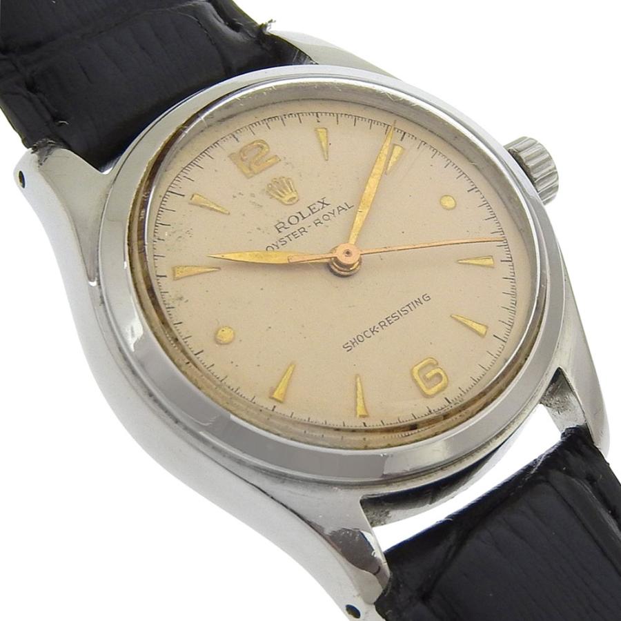 【ROLEX】ロレックス オイスター ロイヤル アンティーク 6144 ステンレススチール×型押しレザー シルバー 手巻き アナログ表示 ボーイズ ホワイト文字盤 腕時計 ROLEX OYSTER ROYAL（ロレックス オイスター ロイヤル）Ref.6144 SHOCK