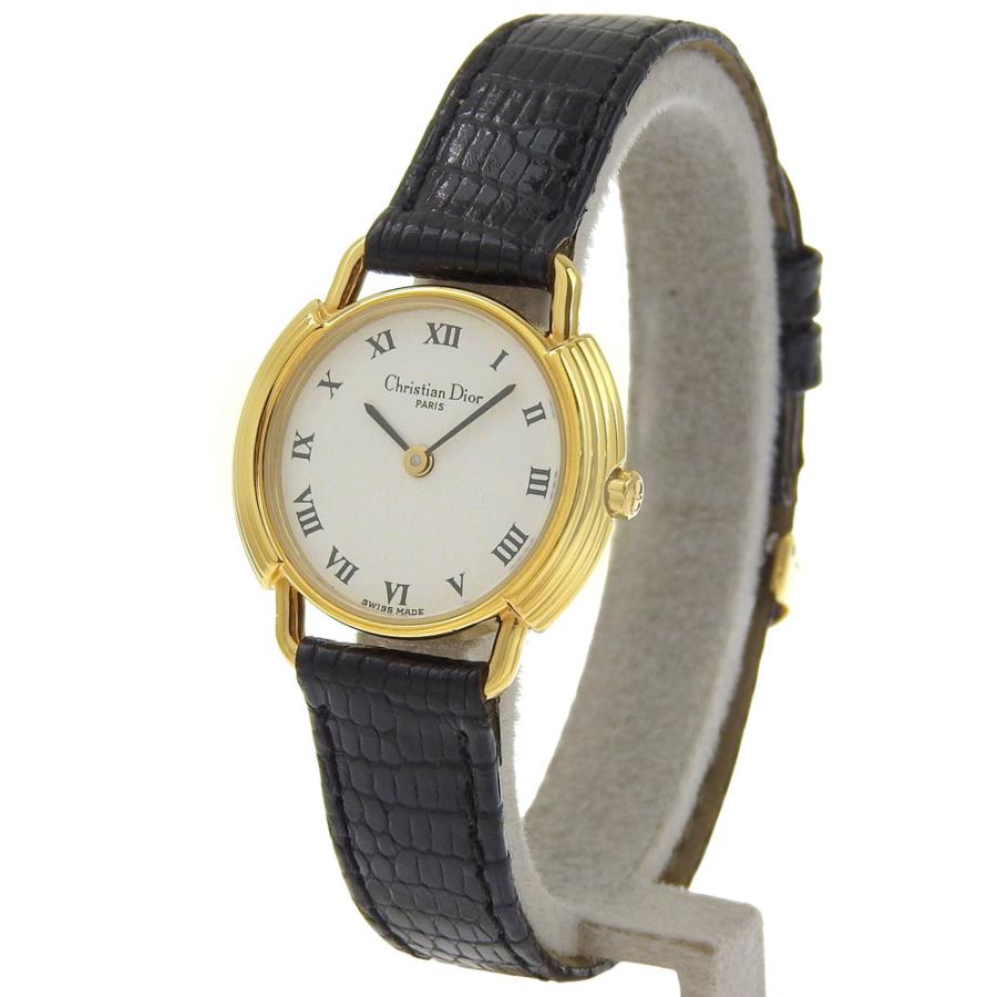 Dior クリスチャンディオール 58.121.2 腕時計 金メッキ×レザー