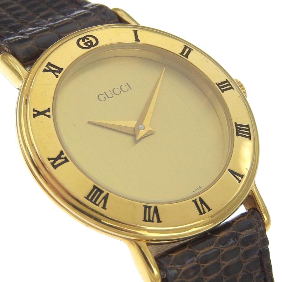 GUCCI（グッチ） 3000.2.L 腕時計 金メッキ×リザード クオーツ