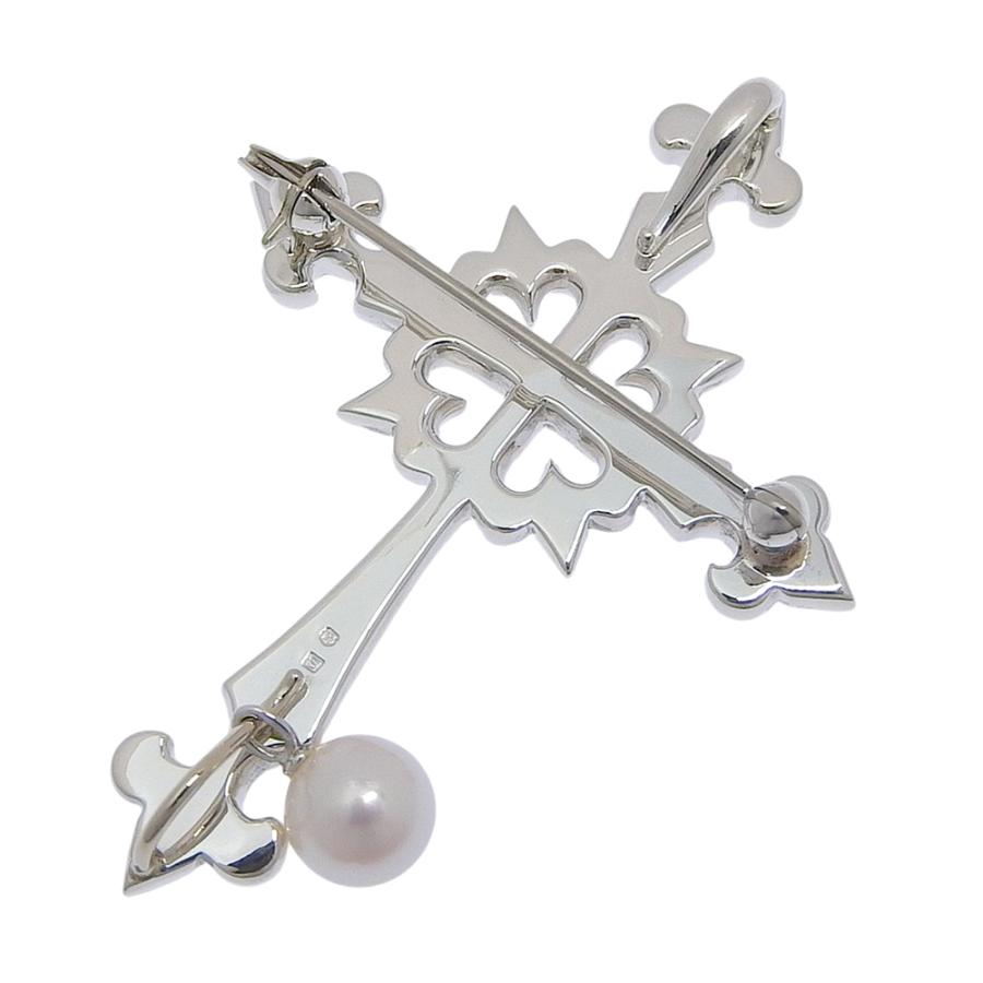 MIKIMOTO（ミキモト） クロス 真珠 ブローチ シルバー×パール 約10.8g 