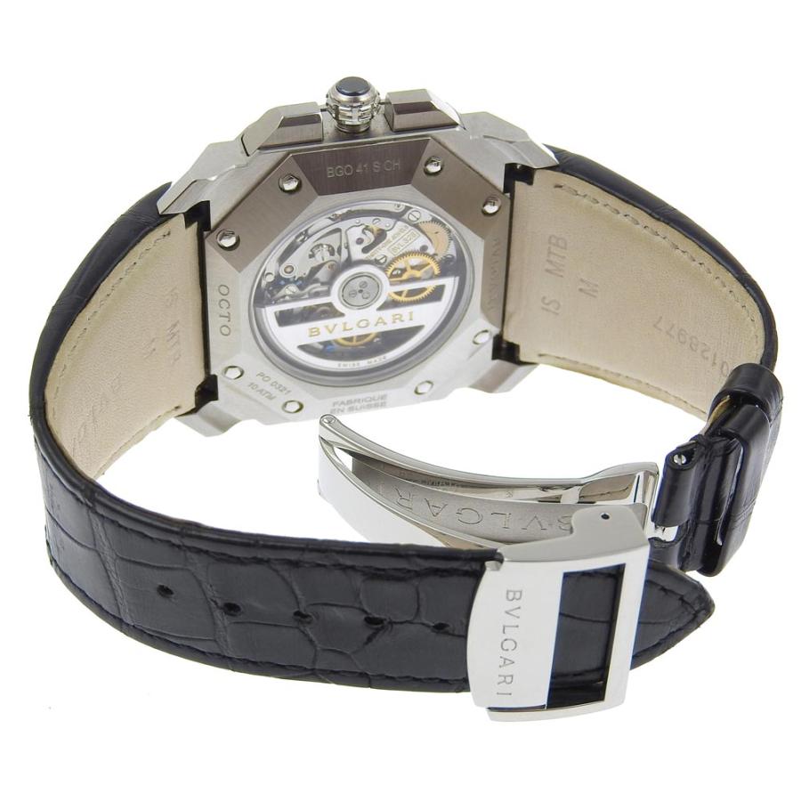 【BVLGARI】ブルガリ オクト ヴェロチッシモ 裏スケ cal.328 BG041SCH ステンレススチール×クロコダイル 自動巻き クロノグラフ メンズ 黒文字盤 腕時計 BVLGARI（ブルガリ） オクト ヴェロチッシモ 裏スケ cal.328 BG041SCH