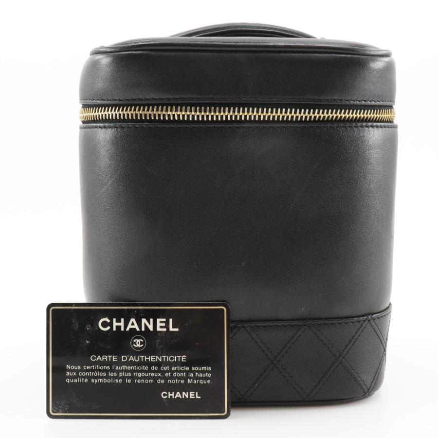 CHANEL シャネル バニティ ハンドバッグ ヴィンテージ ポーチ ラムスキン 黒 レディース【I120725005】中古