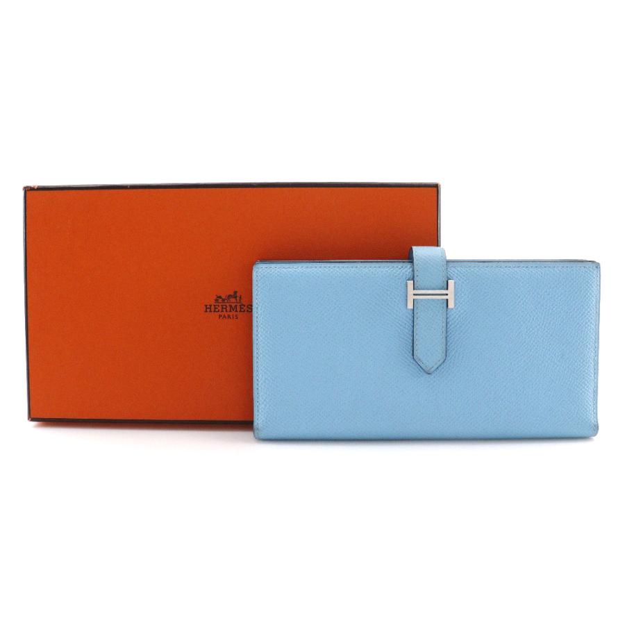 HERMES エルメス ベアンスフレ A 長財布 ヴォーエプソン 水色 レディース【I120725159】中古の画像