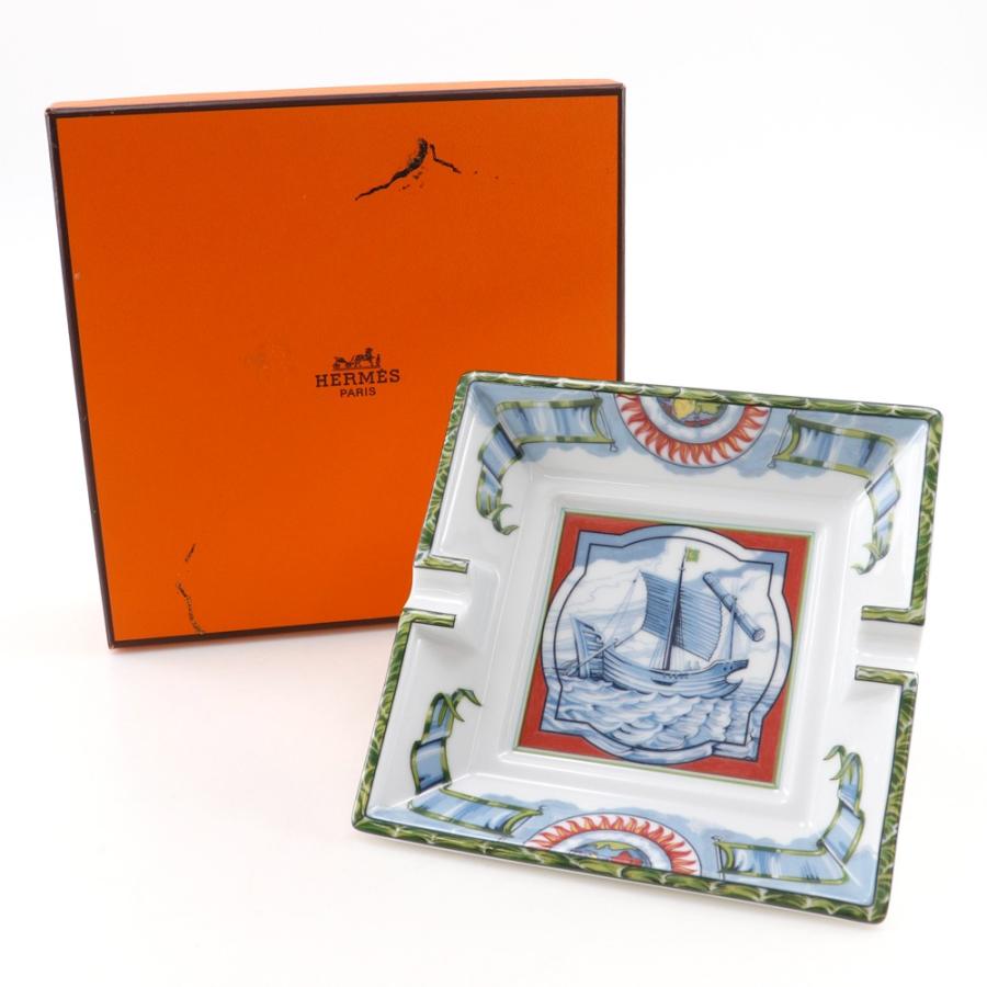 未使用品 HERMES エルメス 陶器 灰皿 アッシュトレイ HERMES エルメス アッシュトレイ 灰皿 帆船 その他雑貨 陶器 緑 _