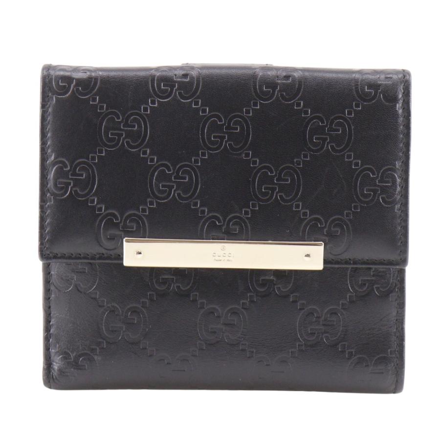 GUCCI（グッチ） GG 112664 二つ折り財布 シマレザー 黒 レディース