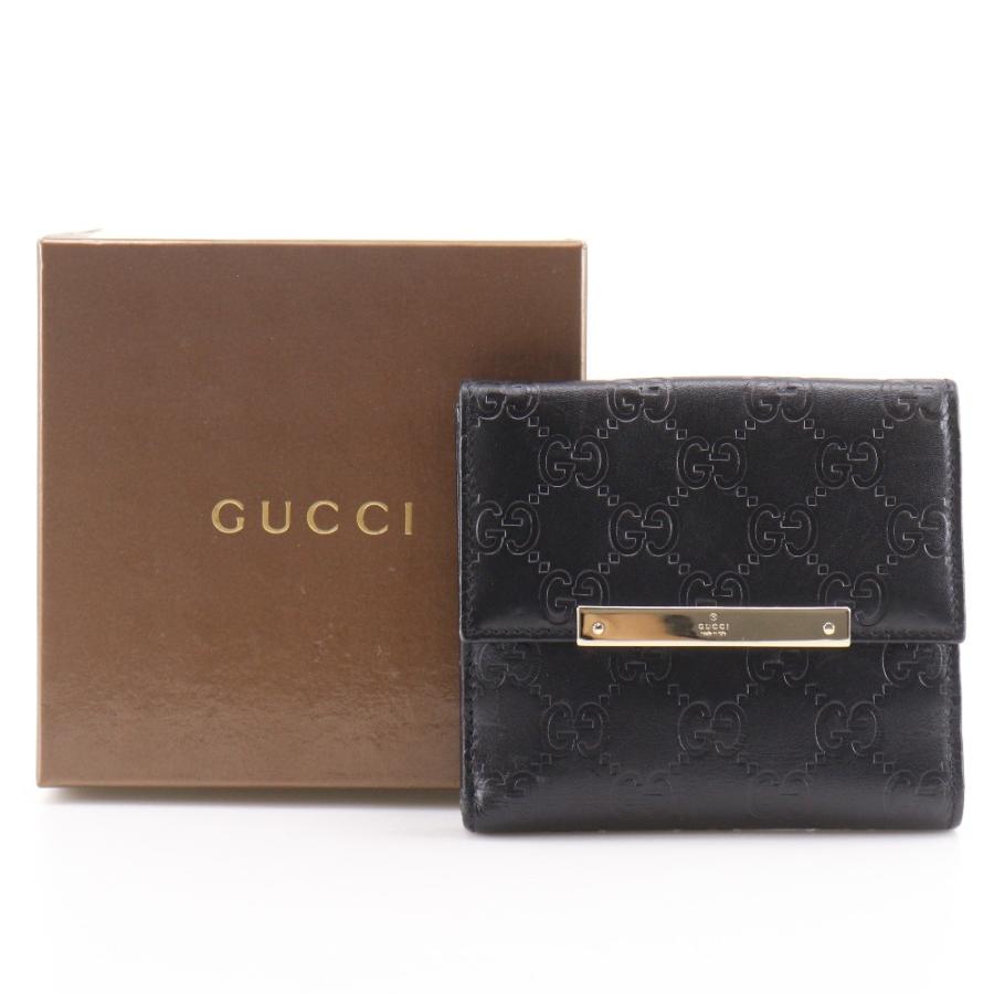 GUCCI（グッチ） GG 112664 二つ折り財布 シマレザー 黒 レディース