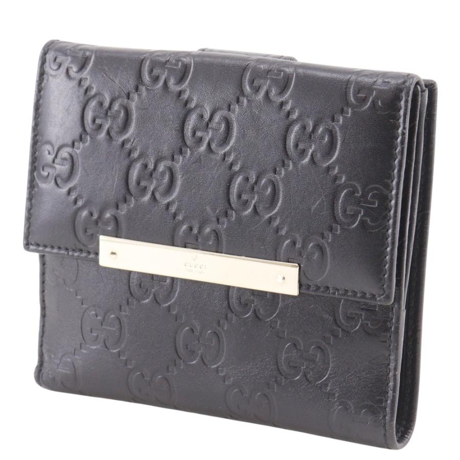 GUCCI（グッチ） GG 112664 二つ折り財布 シマレザー 黒 レディース
