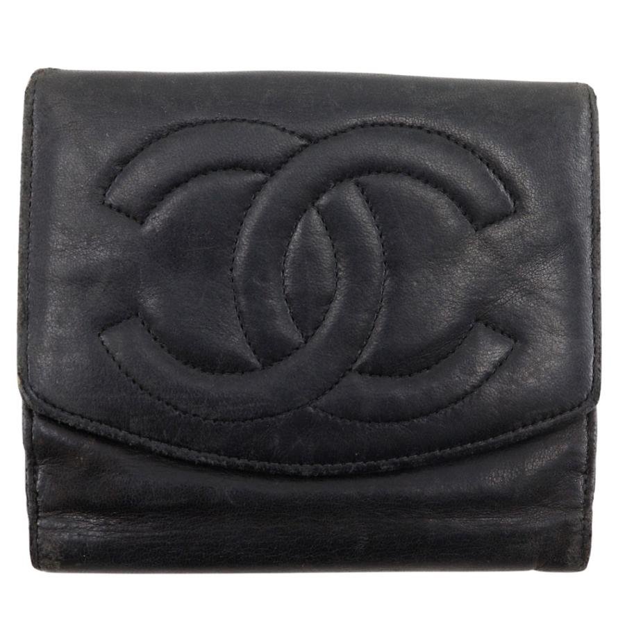 CHANEL（シャネル） ココマーク 二つ折り財布 ラムスキン 黒