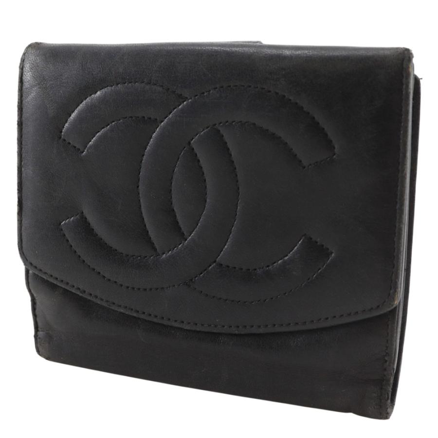 CHANEL ココマーク ラムスキン 二つ折り財布 ブラック CHANEL（シャネル） ココマーク 二つ折り財布 ラムスキン 黒