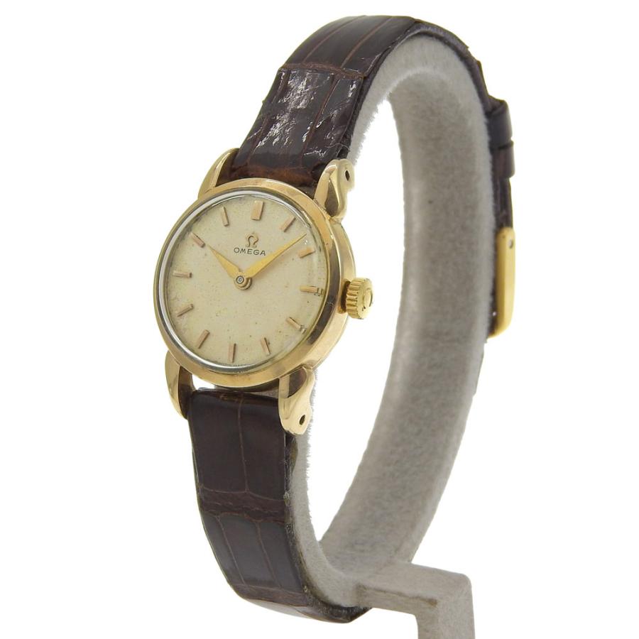 【OMEGA】オメガ Cal.244 金メッキ×型押しレザー 手巻き アナログ表示 レディース アイボリー文字盤 腕時計 OMEGA（オメガ） Cal.244 腕時計 金メッキ×型押しレザー 手巻き