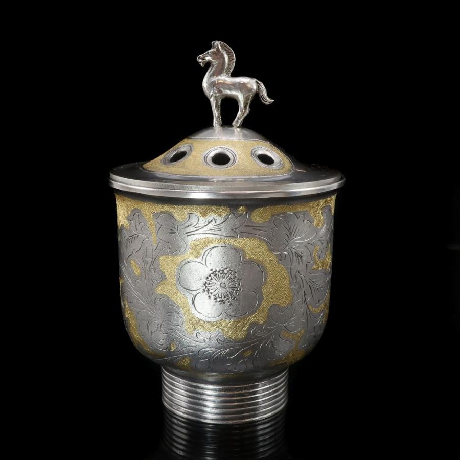帖佐美行 作 純銀 【 松梅想 香炉 】 原型制作 純銀刻印 重量：626.7g 骨董品 純銀 _【I130926024】中古の画像