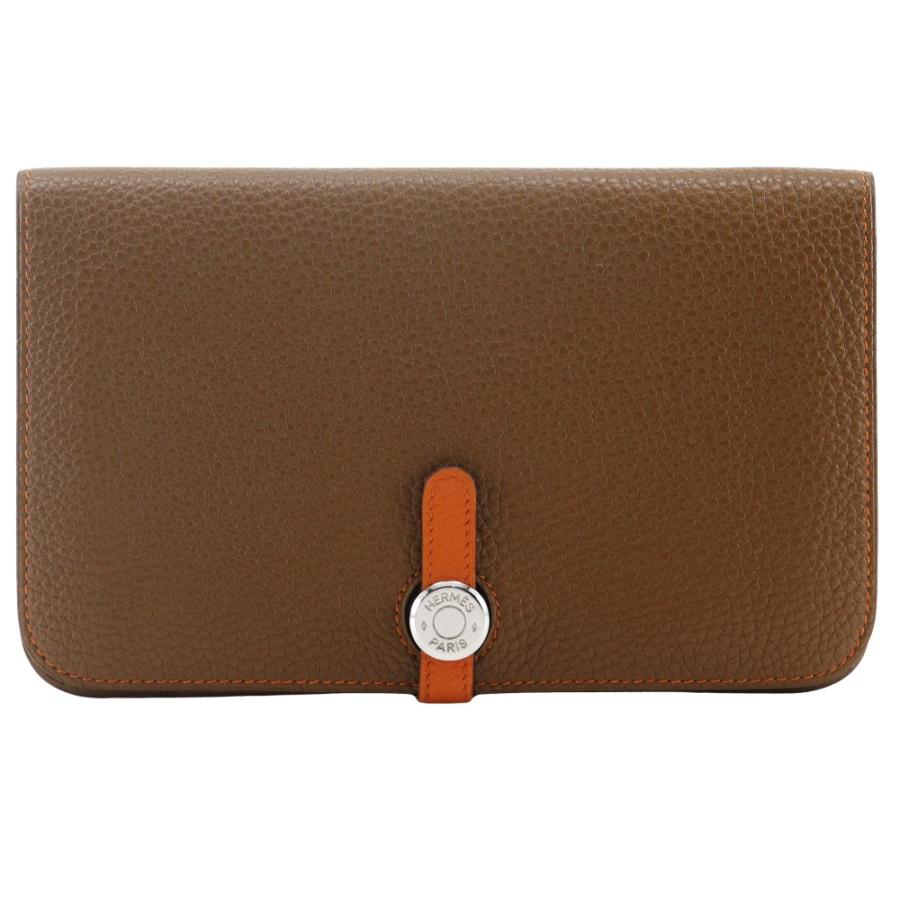 HERMES（エルメス） ドゴン バイカラー □M 長財布 トゴ 茶/オレンジ