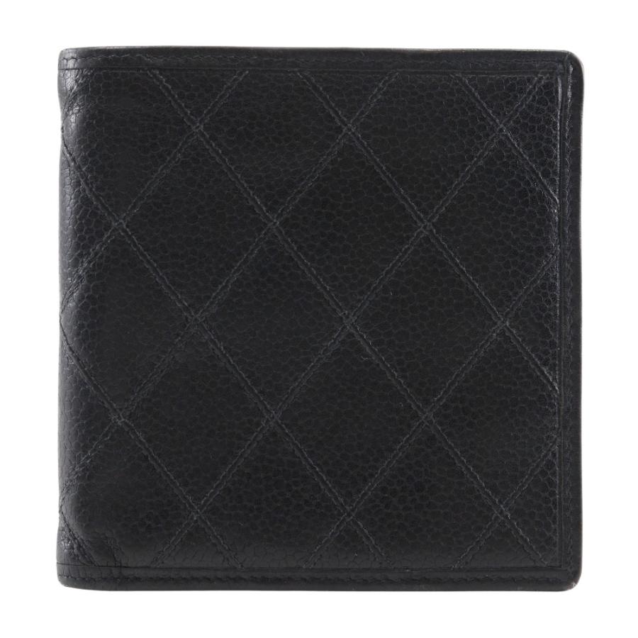 CHANEL シャネル ビコローレ 二つ折り財布 キャビアスキン 黒 