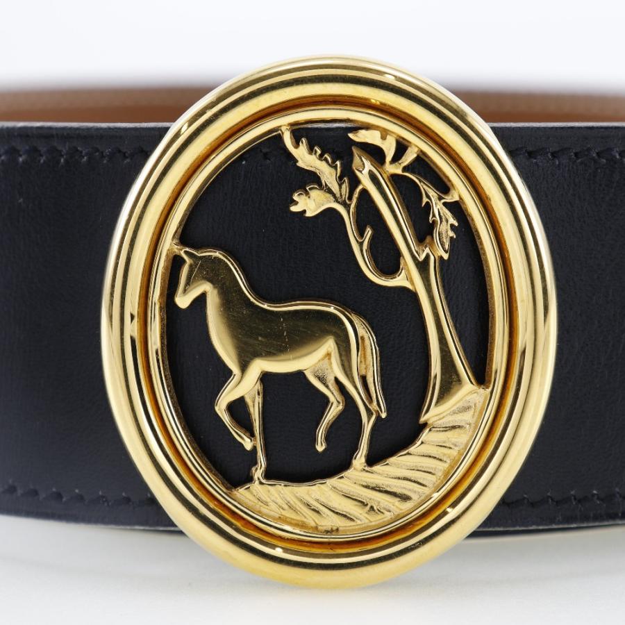HERMES エルメス ホースバックル ヴィンテージ ヴィンテージ ボックスカーフ 黒/茶 ベルト HERMES（エルメス） ホースバックル ヴィンテージ リバーシブル 〇W