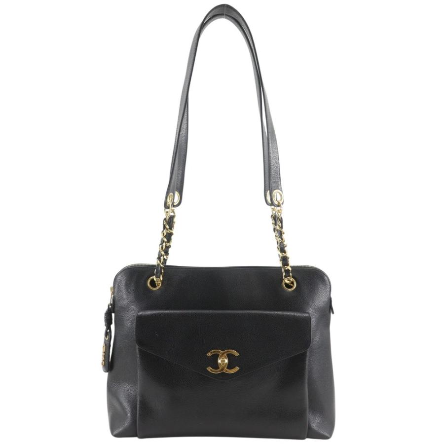 正規品*CHANEL ココマーク キャビアスキン チェーントートバッグ ブラック シャネル 9番台 ココマーク マトラッセ キャビアスキン チェーントート