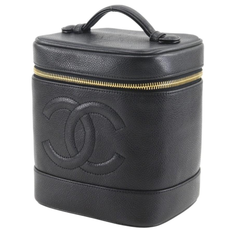 CHANEL シャネル ココマーク ハンドバッグ ポーチ A01998 バニティ キャビアスキン 黒 レディース【I131826039】中古の画像