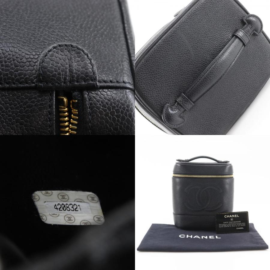 CHANEL シャネル ココマーク ハンドバッグ ポーチ A01998 バニティ キャビアスキン 黒 レディース【I131826039】中古の画像