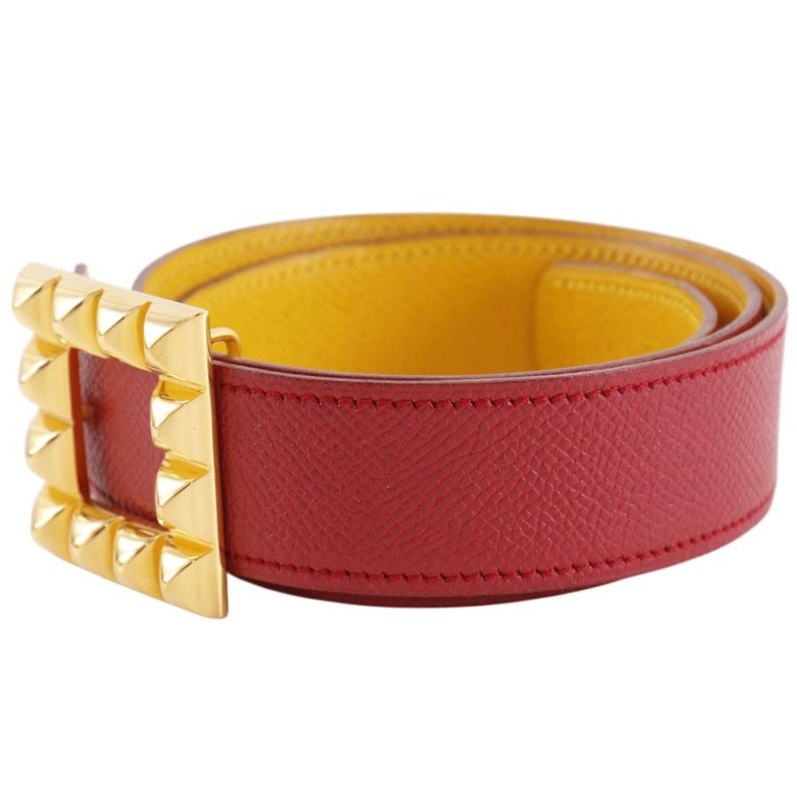 HERMES エルメス メドール リバーシブル ヴィンテージ 〇V ベルト レザー 赤/黄 レディース【I131826083】中古_1