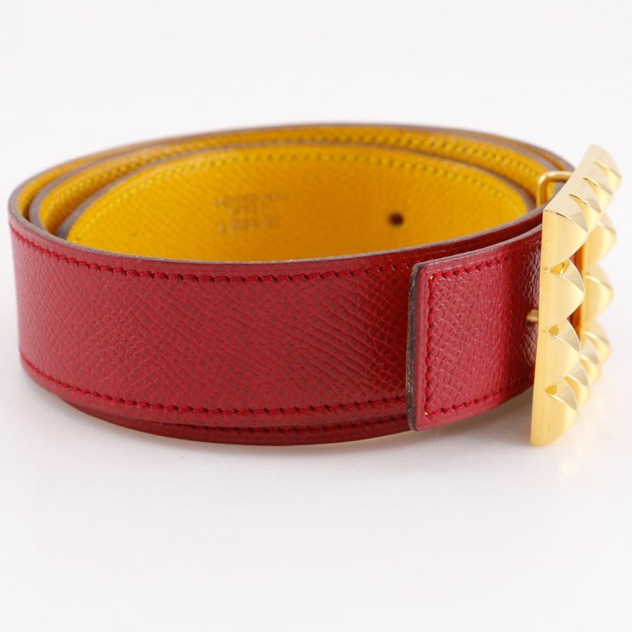 HERMES エルメス メドール リバーシブル ヴィンテージ 〇V ベルト レザー 赤/黄 レディース【I131826083】中古_2