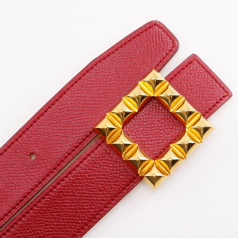 HERMES エルメス メドール リバーシブル ヴィンテージ 〇V ベルト レザー 赤/黄 レディース【I131826083】中古_3