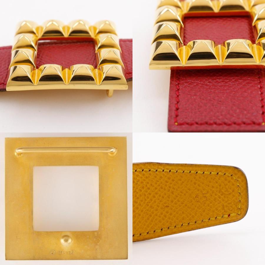 HERMES エルメス メドール リバーシブル ヴィンテージ 〇V ベルト レザー 赤/黄 レディース【I131826083】中古_9