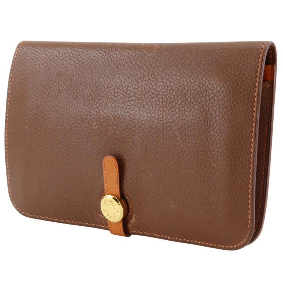 【本日限定値下未使用】 HERMESブラウン系 ドット柄 HERMES（エルメス） ドゴンGM バイカラー □K 長財布 トゴ 茶 ユニ