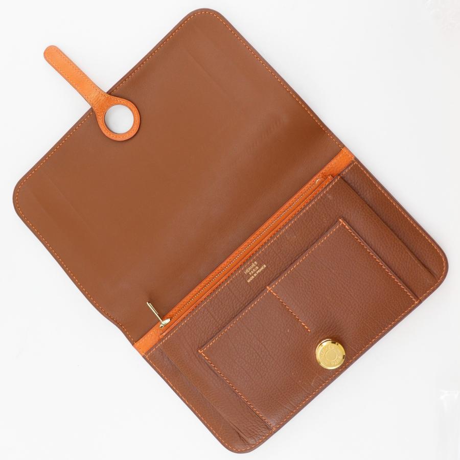 HERMES（エルメス） ドゴンGM バイカラー □K 長財布 トゴ 茶 ユニ