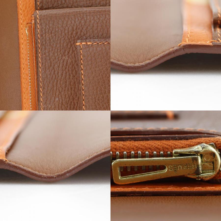HERMES（エルメス） ドゴンGM バイカラー □K 長財布 トゴ 茶 ユニ