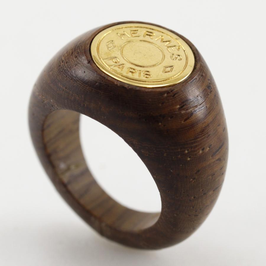 HERMES（エルメス） セリエ リング・指輪 ウッド×金メッキ 13号 茶 約