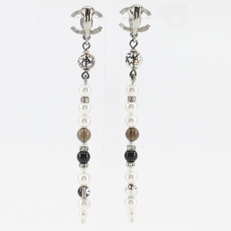 CHANEL シャネル ココマーク ロング A19K イヤリング 金属製×フェイクパール×ラインストーン シルバー 【I131826132】中古の画像