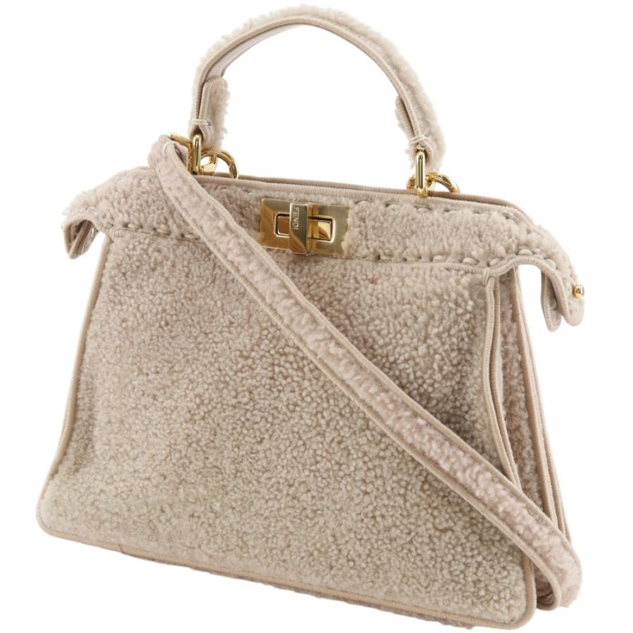 FENDI フェンディ ピーカブー 2WAYショルダー ハンドバッグ ムートン ピンクベージュ レディース【I131826150】中古_1