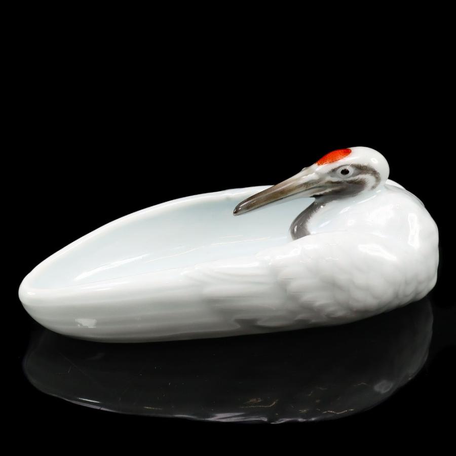 京焼 真葛香山 作 【 丹頂 鶴 灰器 】 ( 宮川香山 ) 骨董品 陶磁器 _【I131926012】中古の画像