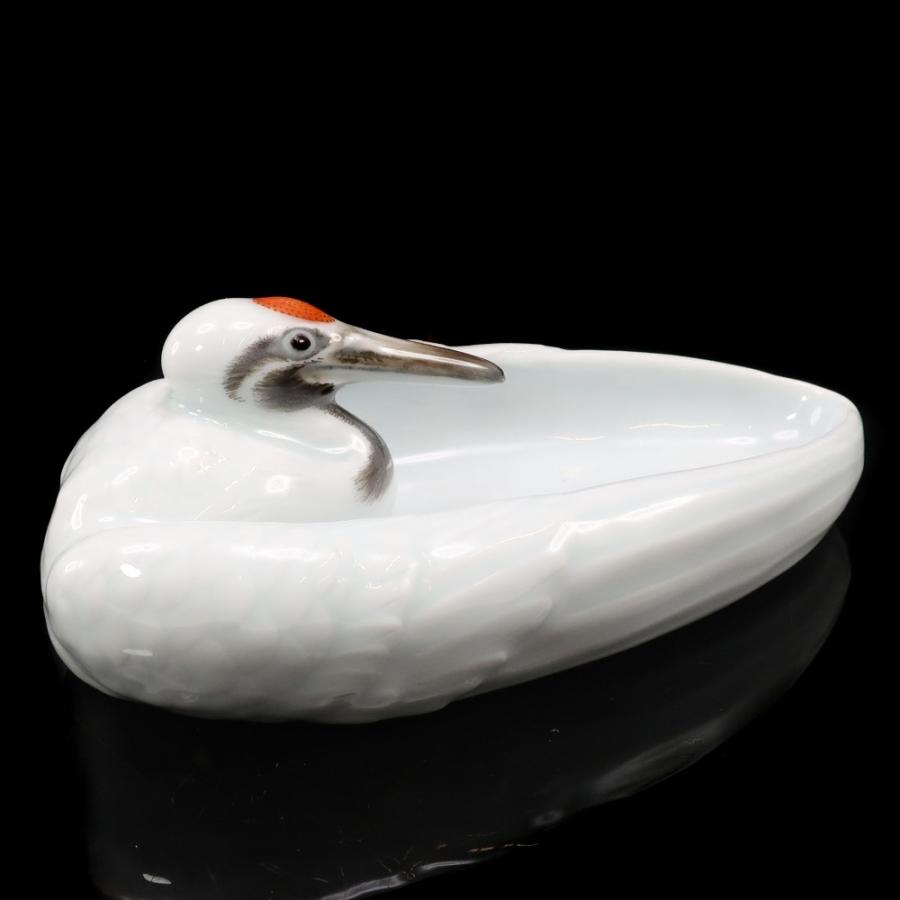 京焼 真葛香山 作 【 丹頂 鶴 灰器 】 ( 宮川香山 ) 骨董品 陶磁器 _【I131926012】中古の画像