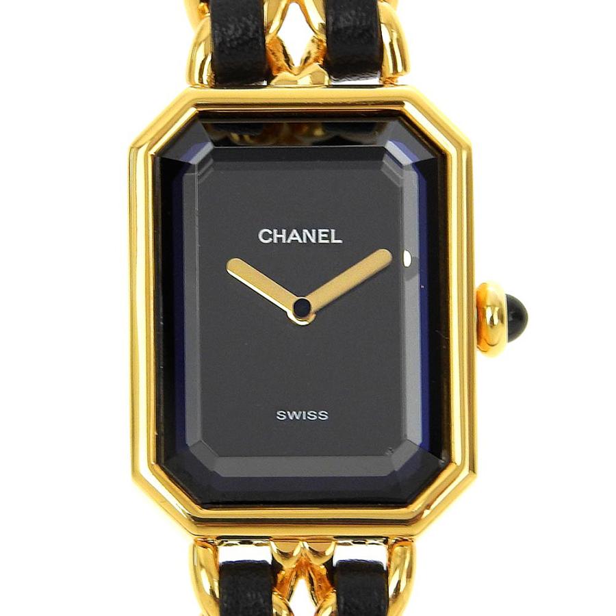 【CHANEL】シャネル プルミエールS H0001 金メッキ×レザー クオーツ アナログ表示 レディース 黒文字盤 腕時計 シャネル プルミエール S H0001 ブラック レディース 時計 【中古