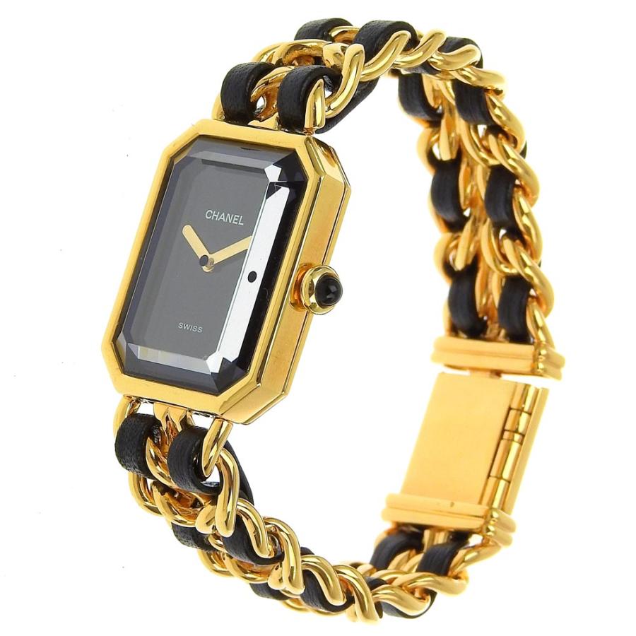シャネル CHANEL プルミエール S H0001 ブラック ゴールドメッキ クオーツ レディース 腕時計 シャネル プルミエール L H0001 ブラック レディース 時計 【中古