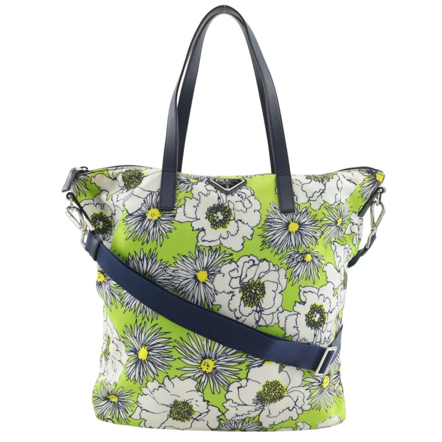 PRADA（プラダ） 2WAYショルダー フラワー トートバッグ ナイロン 黄緑 