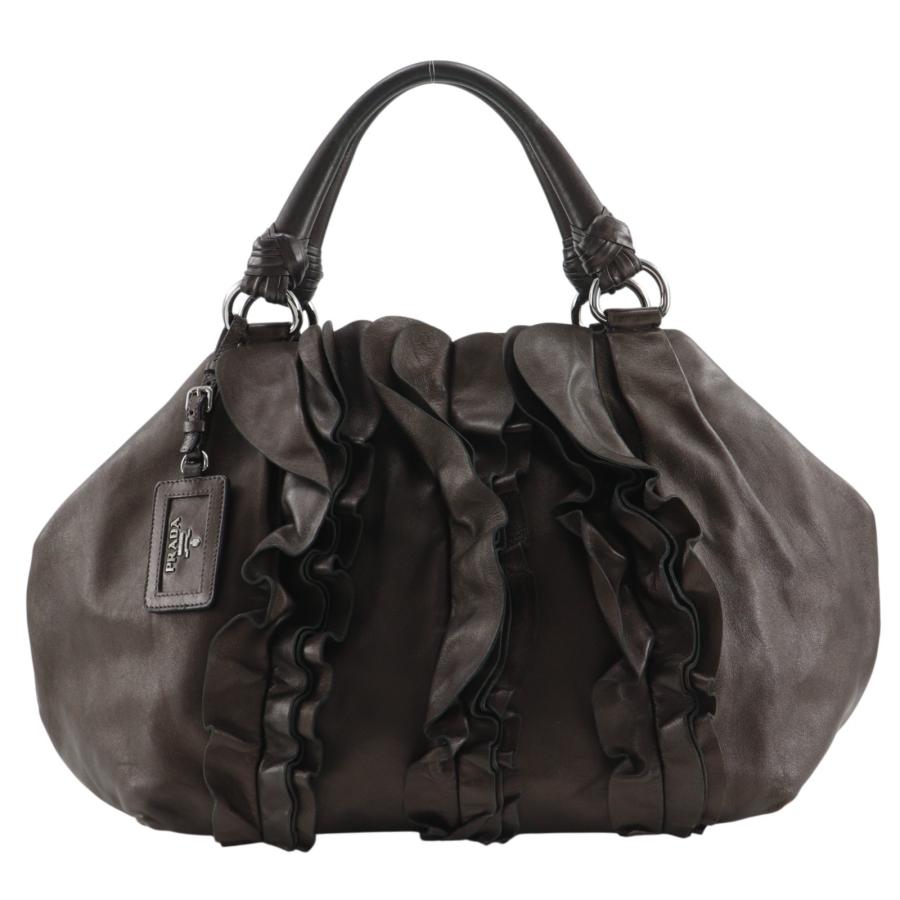 PRADA（プラダ） フリル BR3987 トートバッグ レザー 茶 レディース