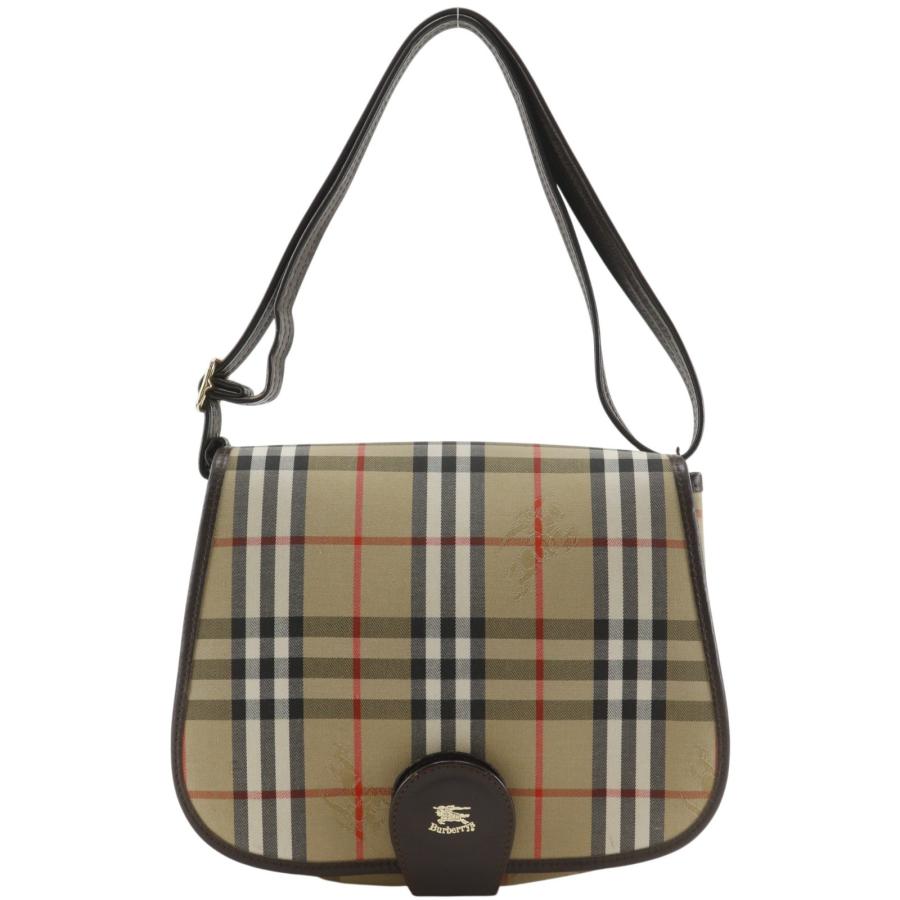 バーバリー　ベージュレザー　内側ノバチェック　ショルダーバック BURBERRY（バーバリー） ノバチェック ショルダーバッグ キャンバス