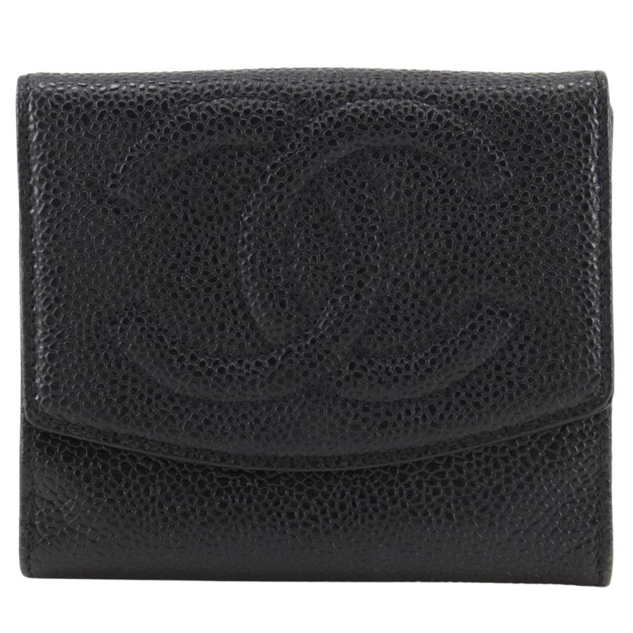 CHANEL（シャネル） ココマーク 二つ折り財布 キャビアスキン 黒