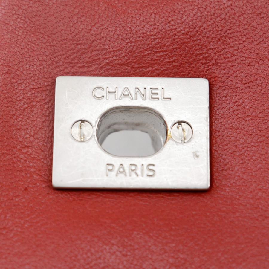 CHANEL シャネル ダブルチェーンショルダー Vステッチ ライオン シェブロン ショルダーバッグ コットン 紺/赤 【I151525113】中古_11