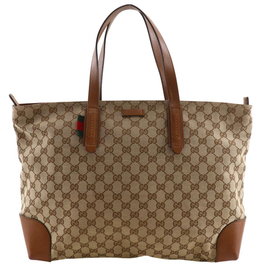 【美品】グッチ　ハンドバッグ　GG柄　シェリーラインチャーム　キャンバス　茶 GUCCI（グッチ） シェリーライン 308928 トートバッグ GGキャンバス 茶