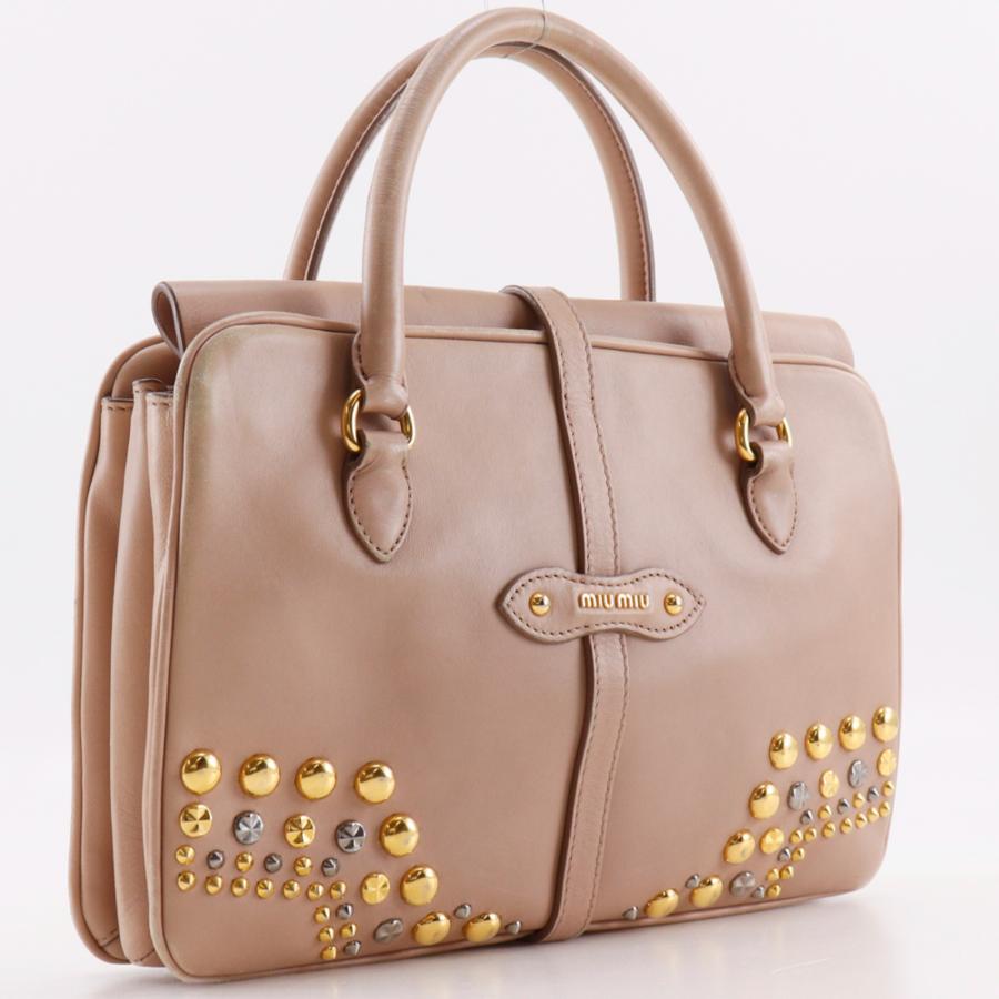 miu miu（ミュウミュウ） スタッズ ハンドバッグ レザー ピンク