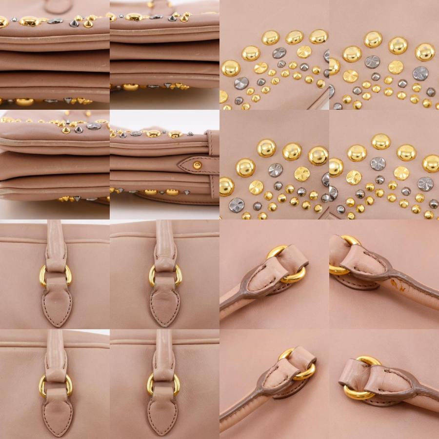 MIU MIU ハンドバッグ スタッズ ベージュ miu miu（ミュウミュウ） スタッズ ハンドバッグ レザー ピンク