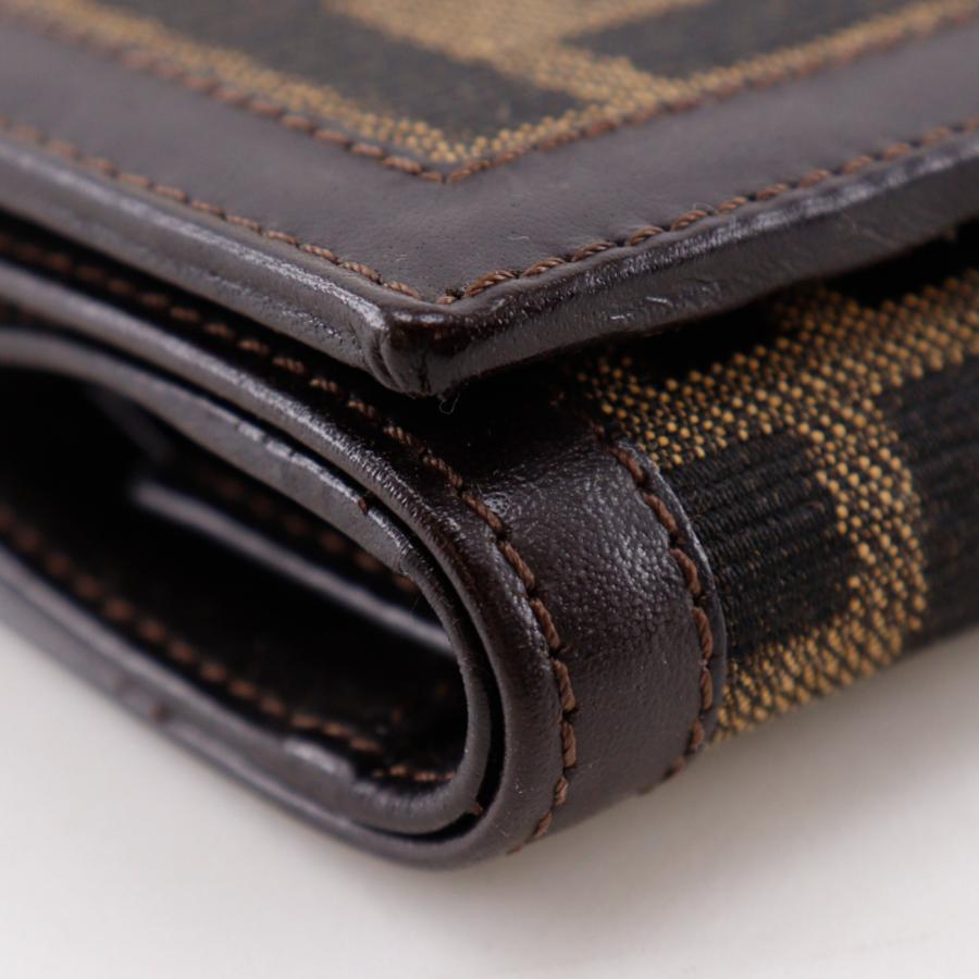 【美品】FENDI　フェンディ　ズッカ柄　ナイロンキャンバス　三つ折り財布 箱 FENDI（フェンディ） ズッカ 三つ折り財布 ナイロンキャンバス 茶